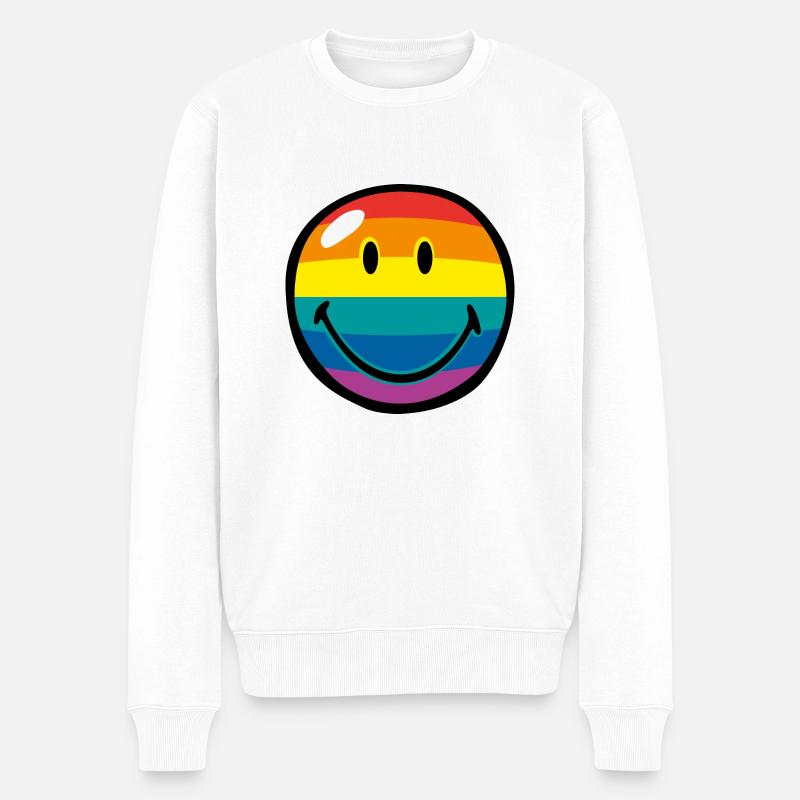 Smiley Rainbow Stripes - Männer Premium Bio Pullover - Weiß