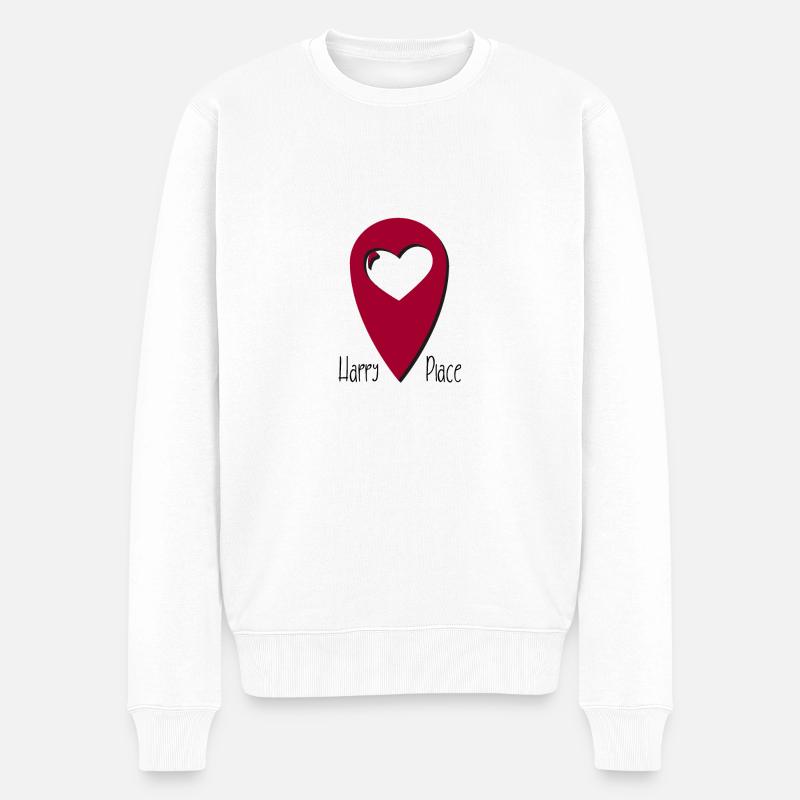 Standort Herz "Happy Place" - Männer Premium Bio Pullover - Weiß