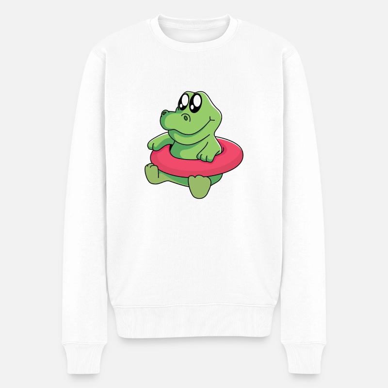 Baby Krokodil lernt schwimmen - Männer Premium Bio Pullover - Weiß
