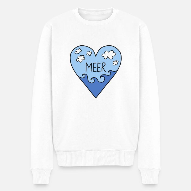 Meer Herz See Strand Urlaub Sommer Wellen Maritim - Männer Premium Bio Pullover - Weiß