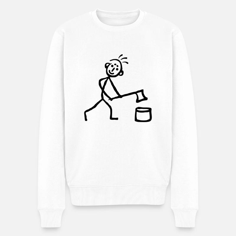Strichmännchen hackt Holz - Männer Premium Bio Pullover - Weiß