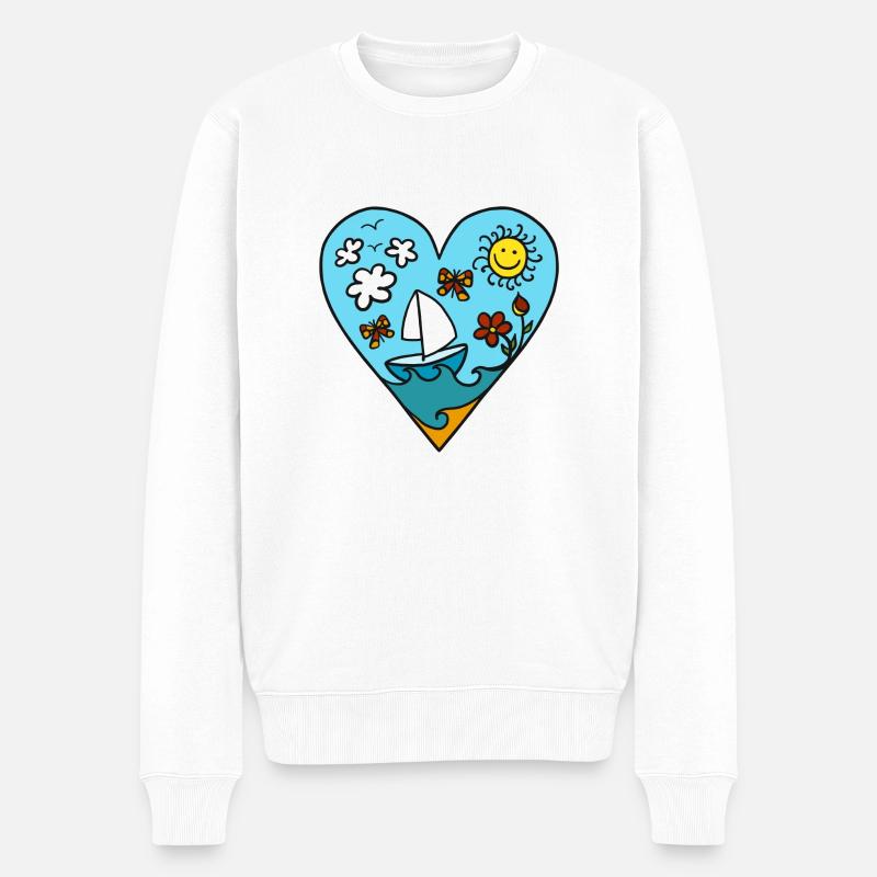 Segelboot, Herz, Sonne, Sommer, Wellen, Urlaub - Männer Premium Bio Pullover - Weiß