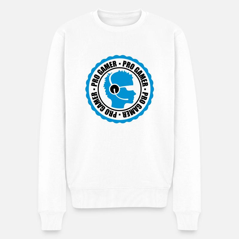 bouton timbre rond cercle autocollant tête logo de - Pull Premium bio Homme - blanc