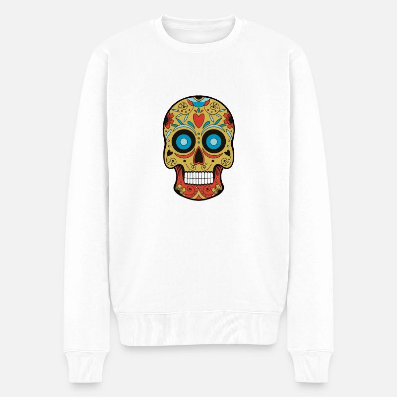 Mexikanischer Schädel - Männer Premium Bio Pullover - Weiß