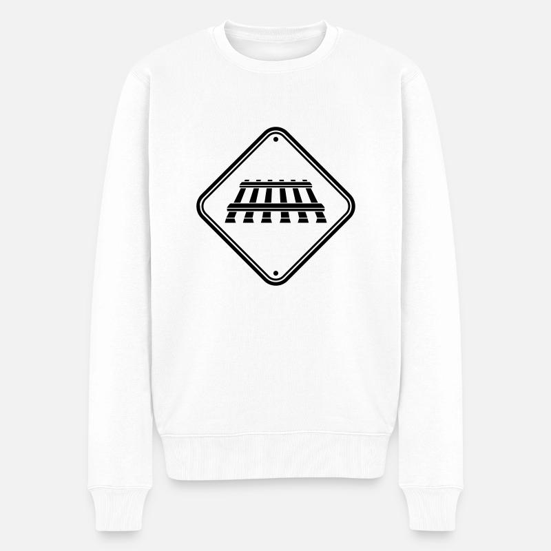 Schild Achtung Gleis - Männer Premium Bio Pullover - Weiß