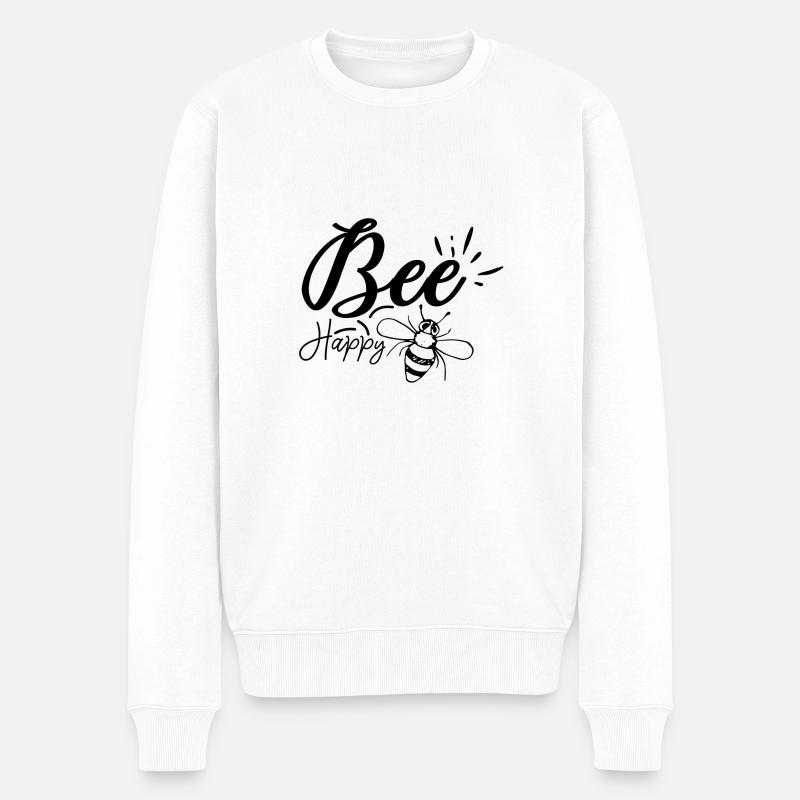 Biene glücklich! sei glücklich! - Männer Premium Bio Pullover - Weiß