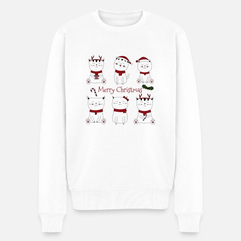 Chats Noël Joyeux Noël - Pull Premium bio Homme - blanc