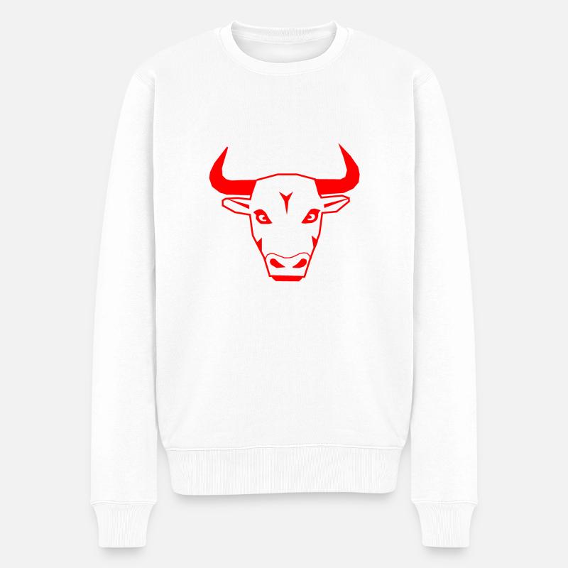 Bull in red - Männer Premium Bio Pullover - Weiß