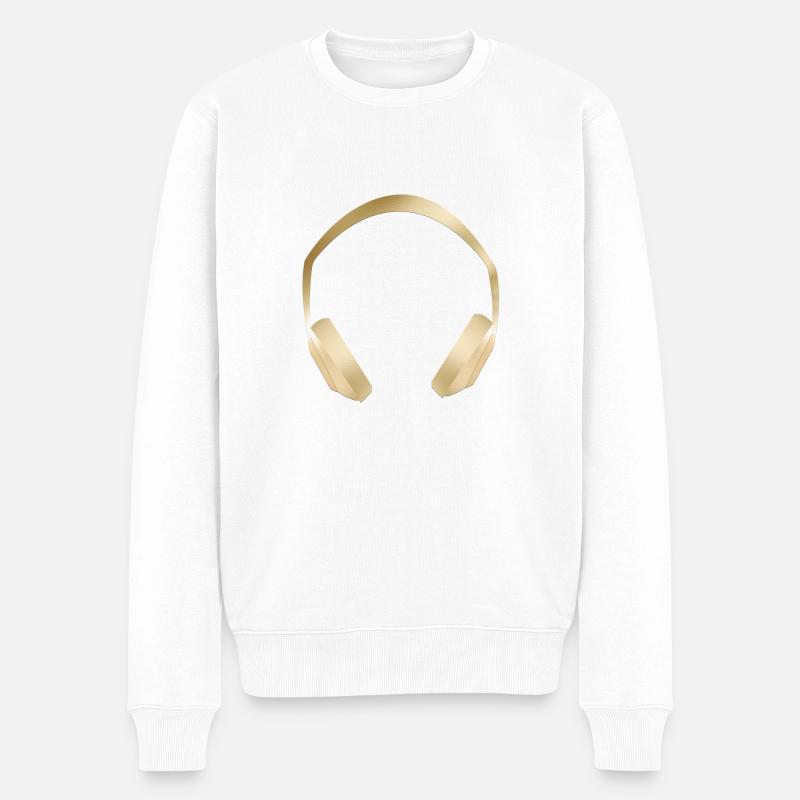 Goldener Kopfhoerer - personalisierbar - Männer Premium Bio Pullover - Weiß
