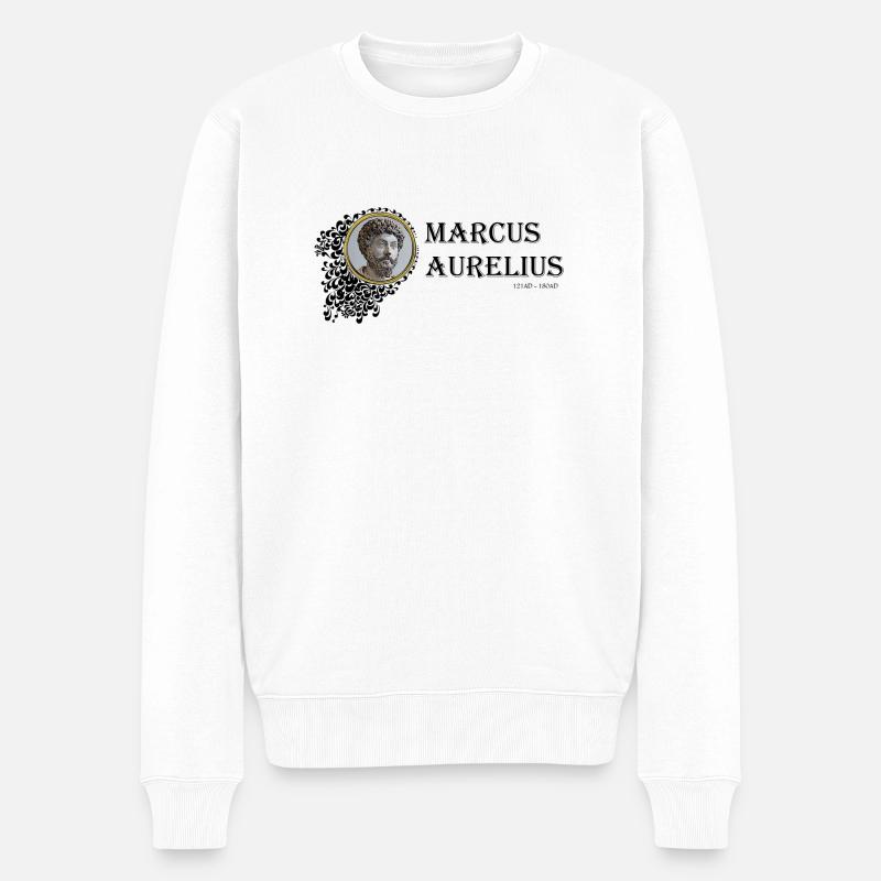 Marcus Aurelius gerahmt (schwarzer Text) - Männer Premium Bio Pullover - Weiß