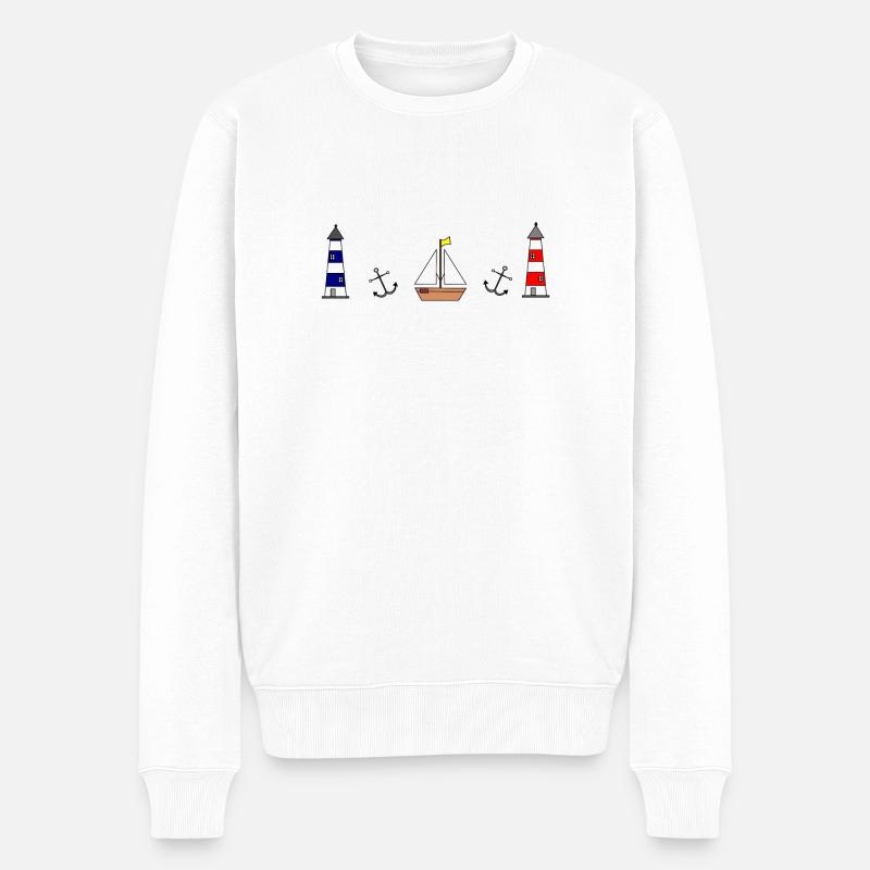 Maritim Leuchtturm Segelboot Anker - Männer Premium Bio Pullover - Weiß