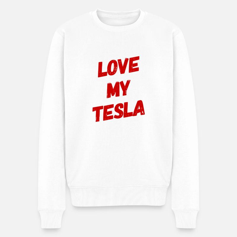 Love my Tesla - Männer Premium Bio Pullover - Weiß