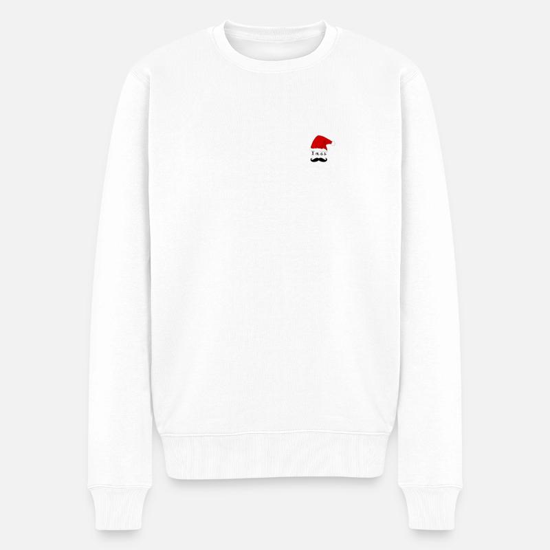 Xmas, moustache, chapeau de noël - Pull Premium bio Homme - blanc