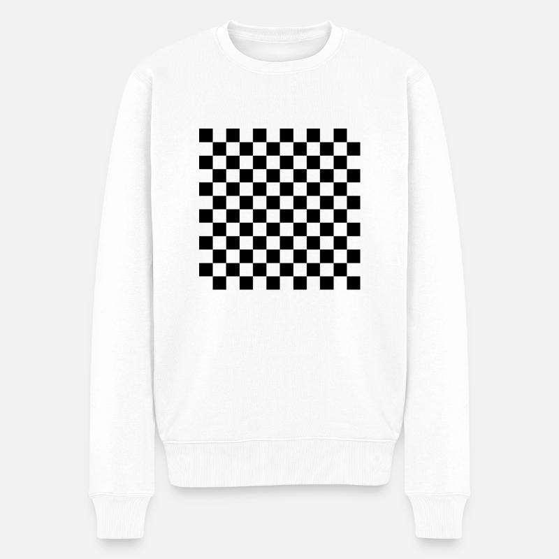 Black Chess Muster | Textur - Männer Premium Bio Pullover - Weiß