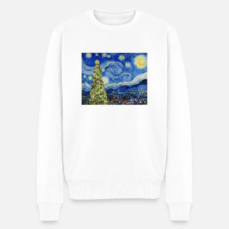 Van Gough Starry Night - Christmas Tree Trending - Männer Premium Bio Pullover - Weiß