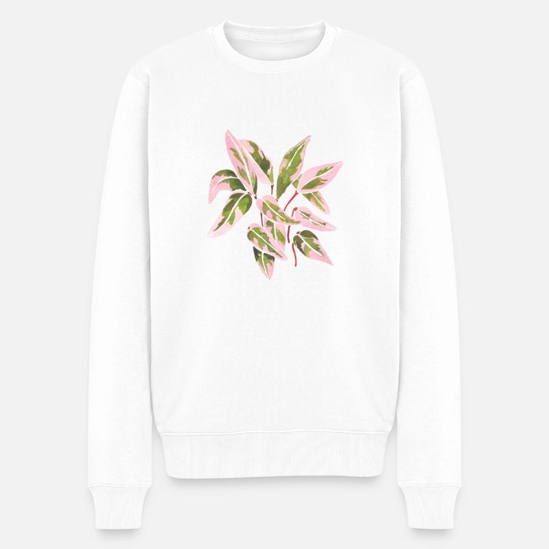 Triostar Stromanthe Aquarell Rosa Blätter - Männer Premium Bio Pullover - Weiß