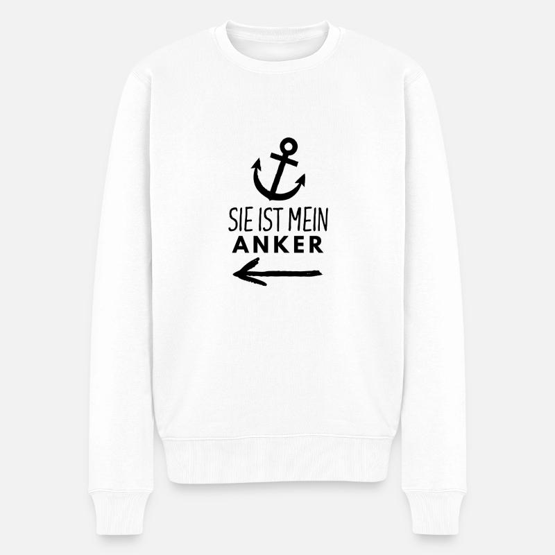 Sie ist mein Anker - Männer Premium Bio Pullover - Weiß
