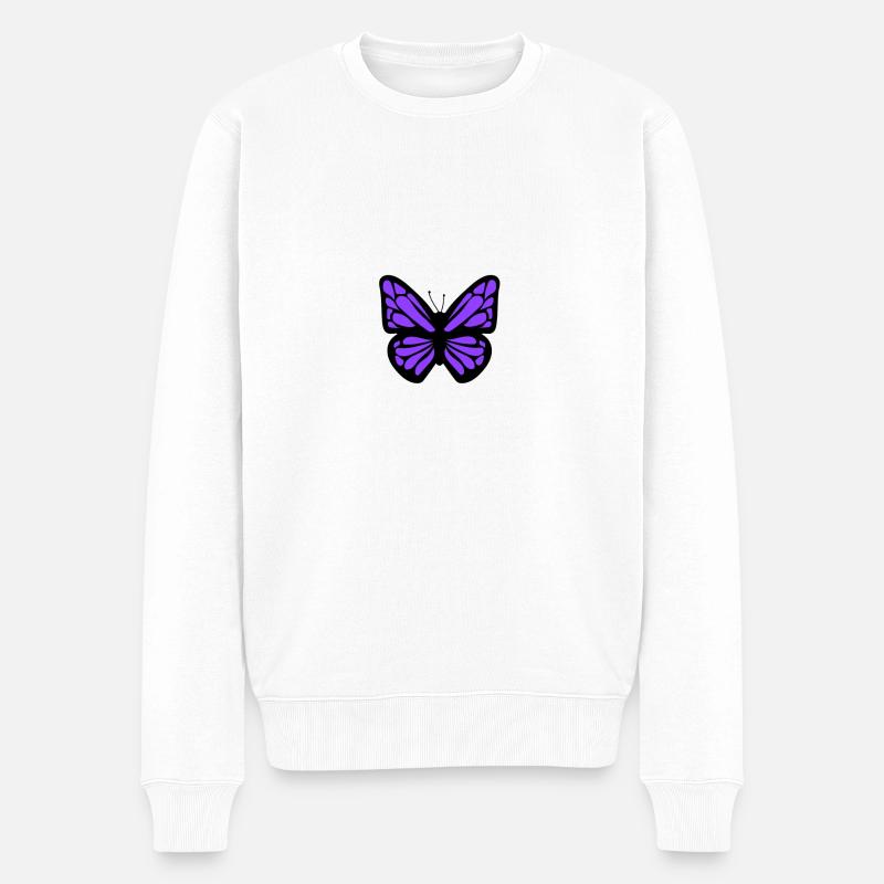 lila Schmetterling - Männer Premium Bio Pullover - Weiß