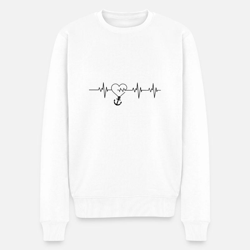 Herzschlag - Anker/Herz - Männer Premium Bio Pullover - Weiß