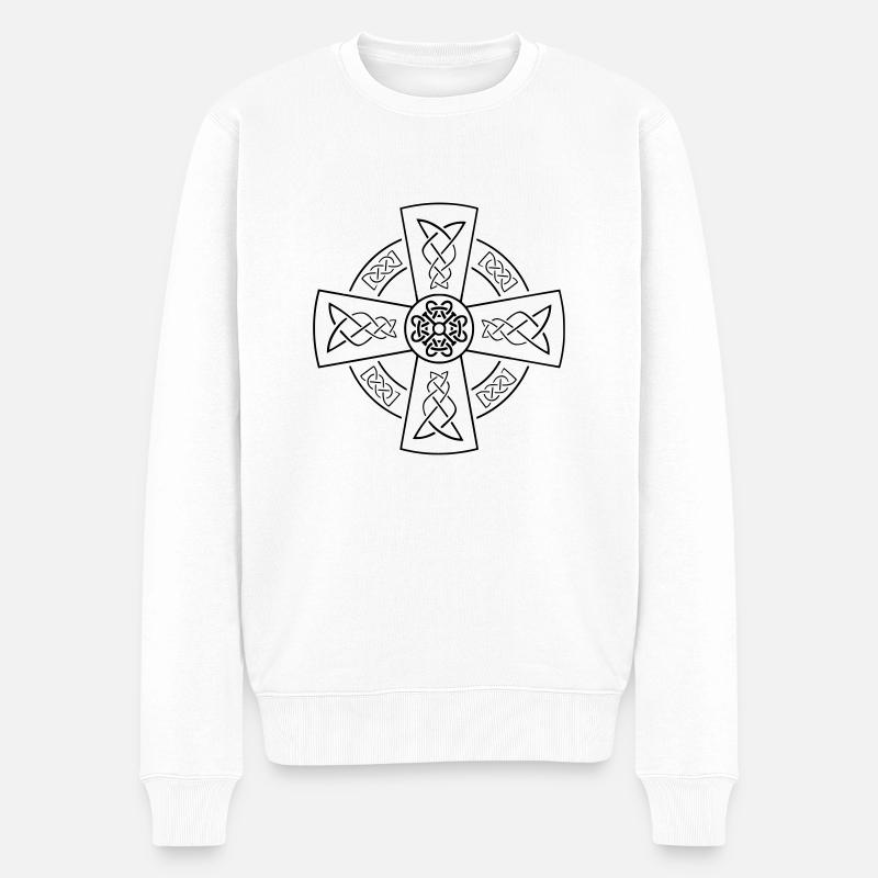 Keltisches Kreuz - Männer Premium Bio Pullover - Weiß