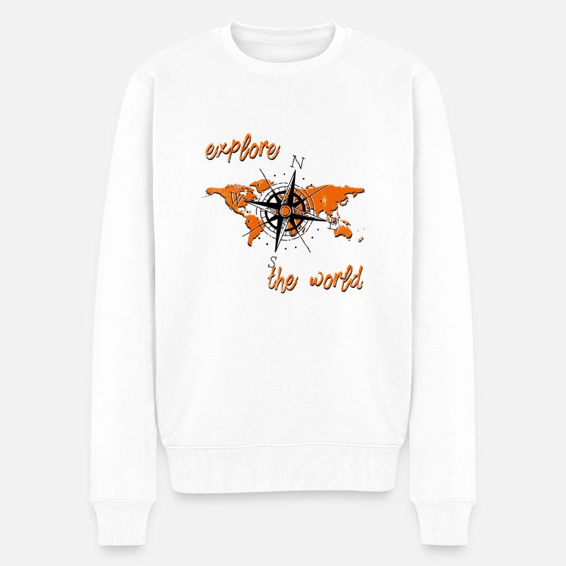 Explore orange - Pull Premium bio Homme - blanc
