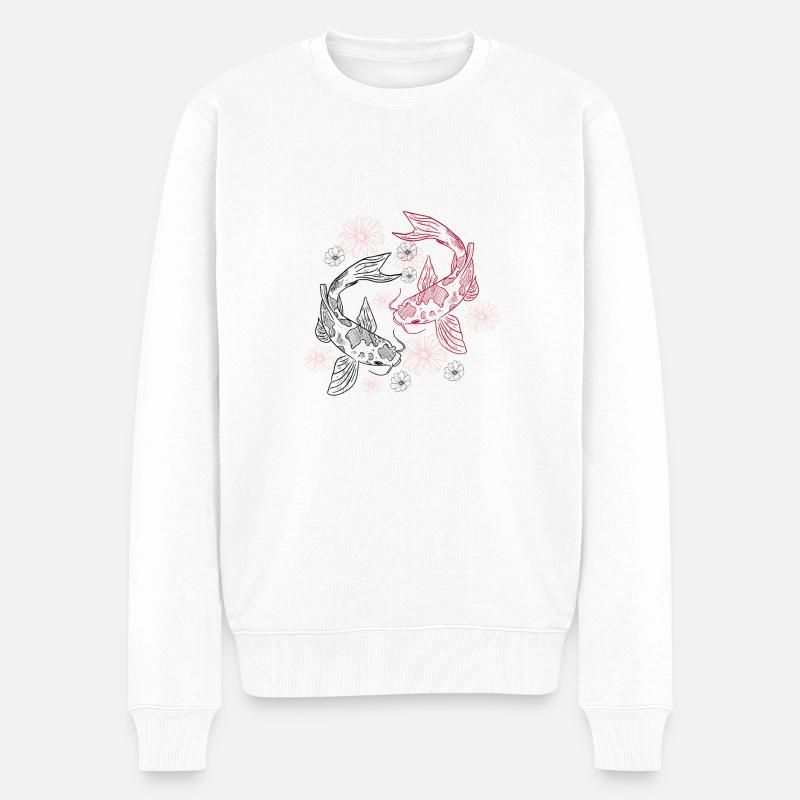 Poissons de Koi et fleur de Sakura - Pull Premium bio Homme - blanc