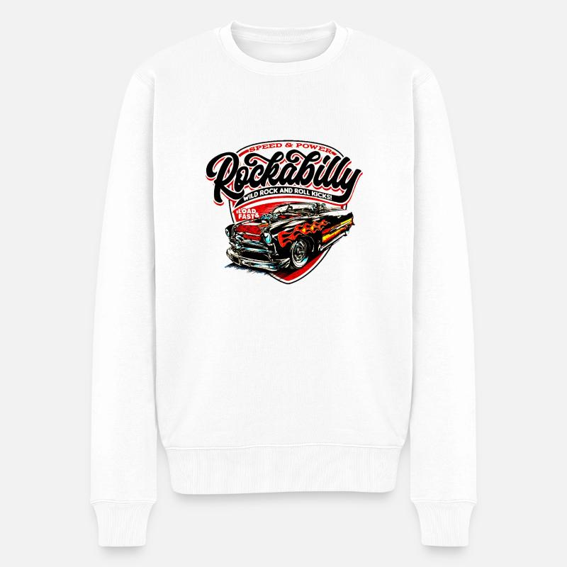 ROCKABILLY T SHIRT - Männer Premium Bio Pullover - Weiß