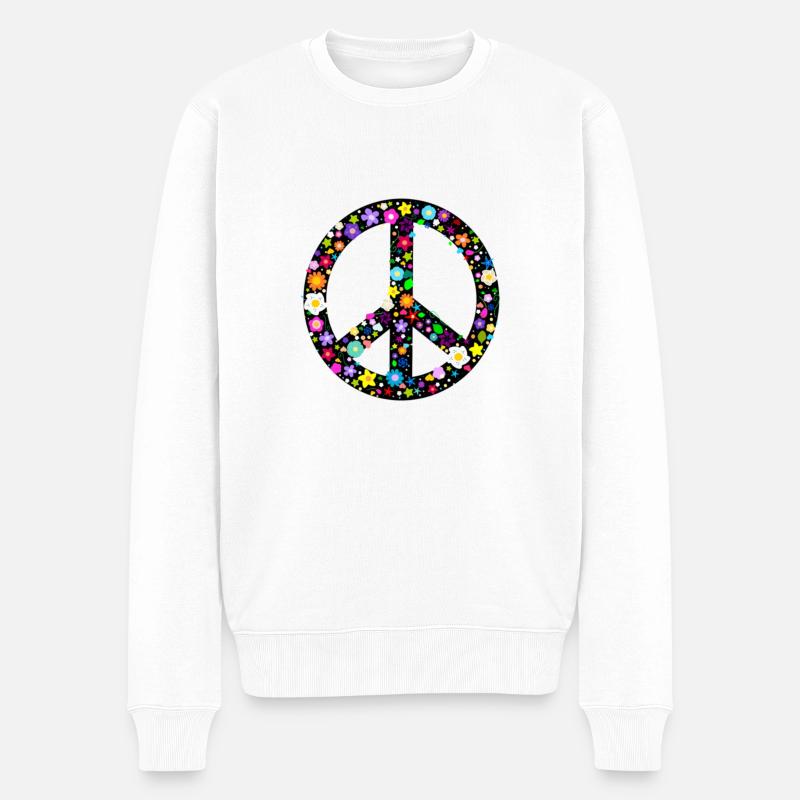 Friedensblumen - Männer Premium Bio Pullover - Weiß