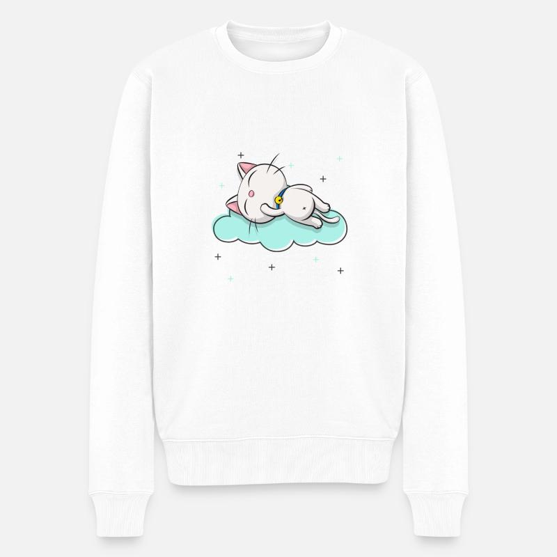Schlafende weiße Katze - Männer Premium Bio Pullover - Weiß