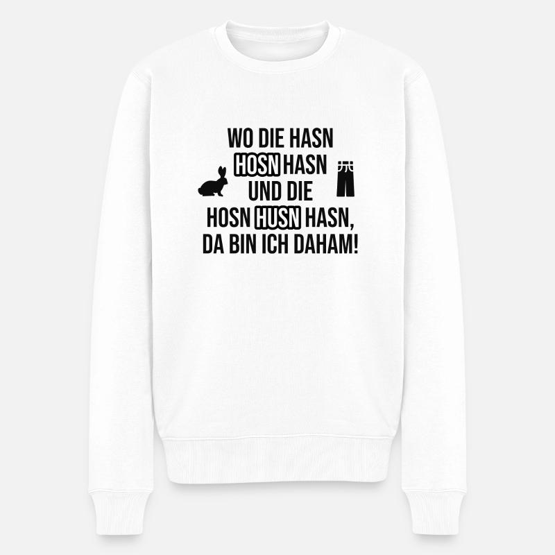 Wo die Hasn Hosn Hasn und die Hosn Husn Hasn - Männer Premium Bio Pullover - Weiß