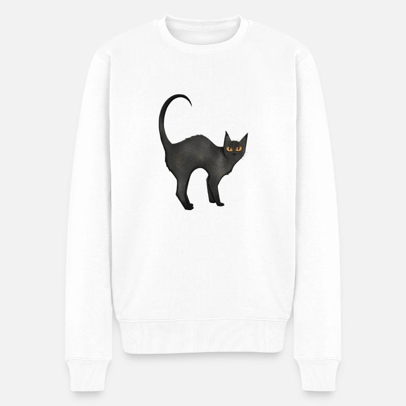 Katze Schwarz - Männer Premium Bio Pullover - Weiß
