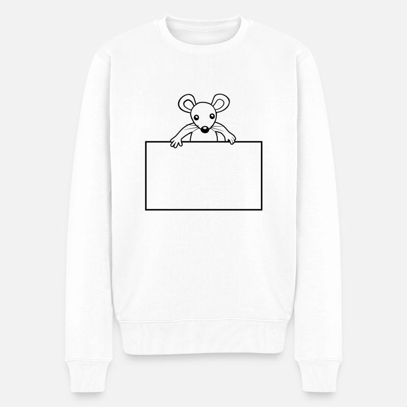 Schild mit Maus - Männer Premium Bio Pullover - Weiß