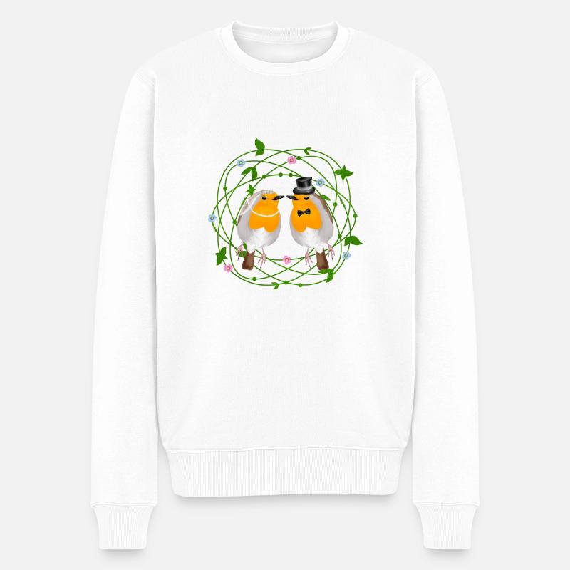 Rotkehlchen Vogel Hochzeit - Männer Premium Bio Pullover - Weiß