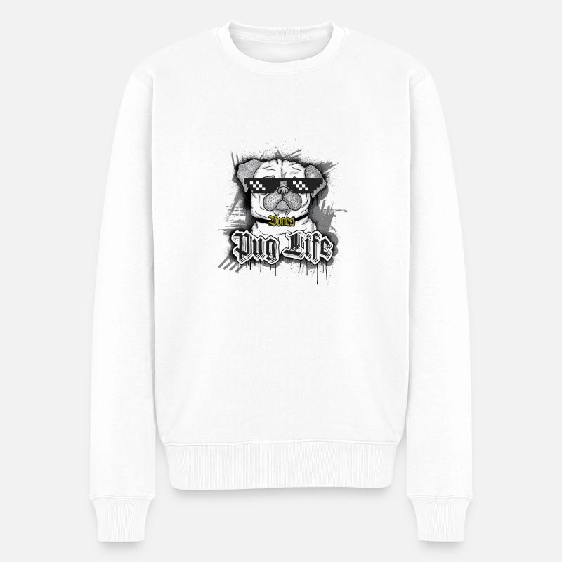 Mops-Leben - Männer Premium Bio Pullover - Weiß