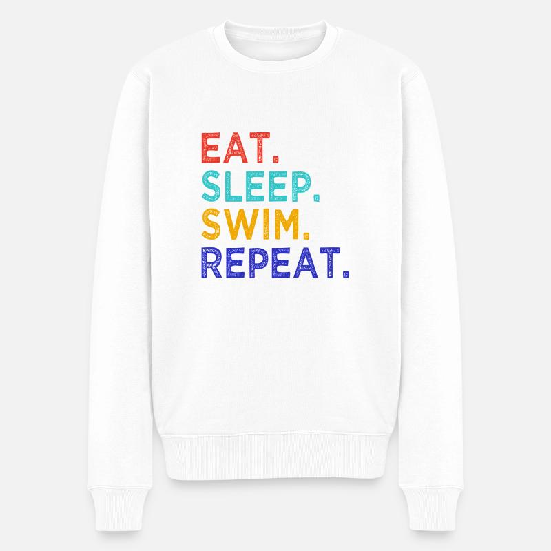 Eat Sleep Swim Repeat - Sport - Sschwimmen - Männer Premium Bio Pullover - Weiß