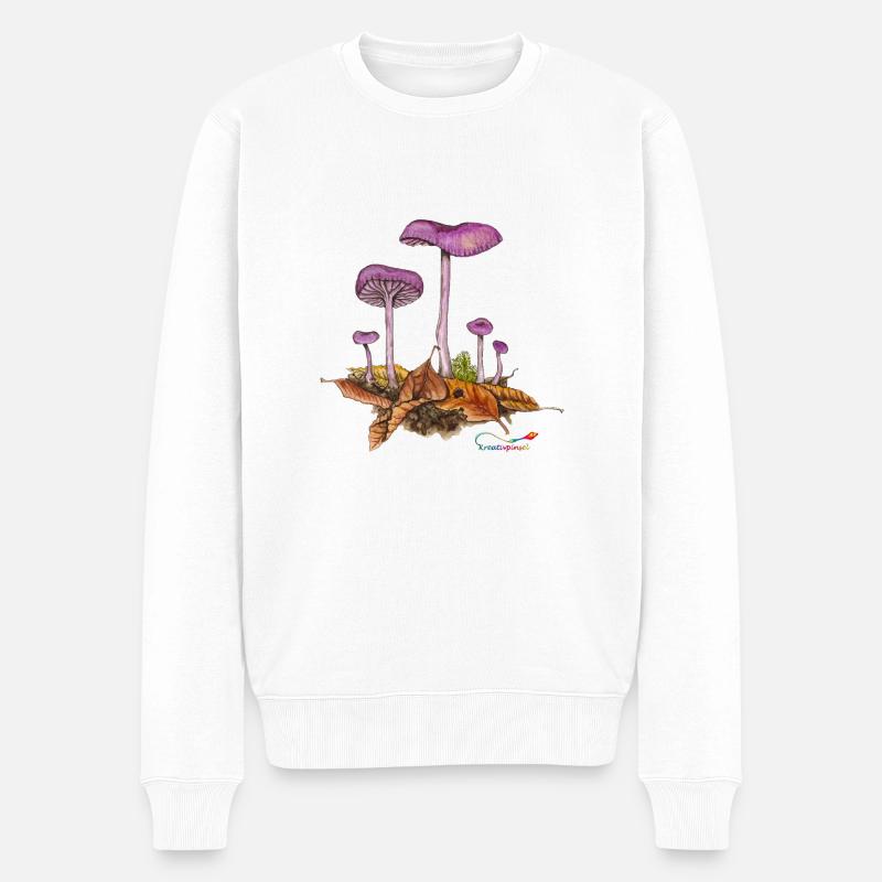 Violetter Lacktrichterling (Laccaria amethystea) - Männer Premium Bio Pullover - Weiß