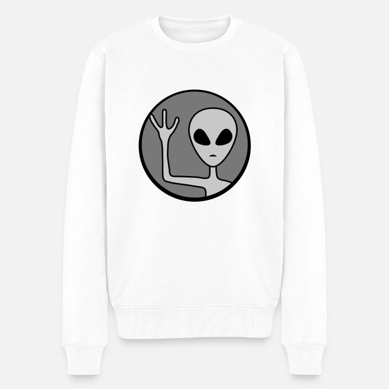 Rund Alien winkt freundlich - Männer Premium Bio Pullover - Weiß