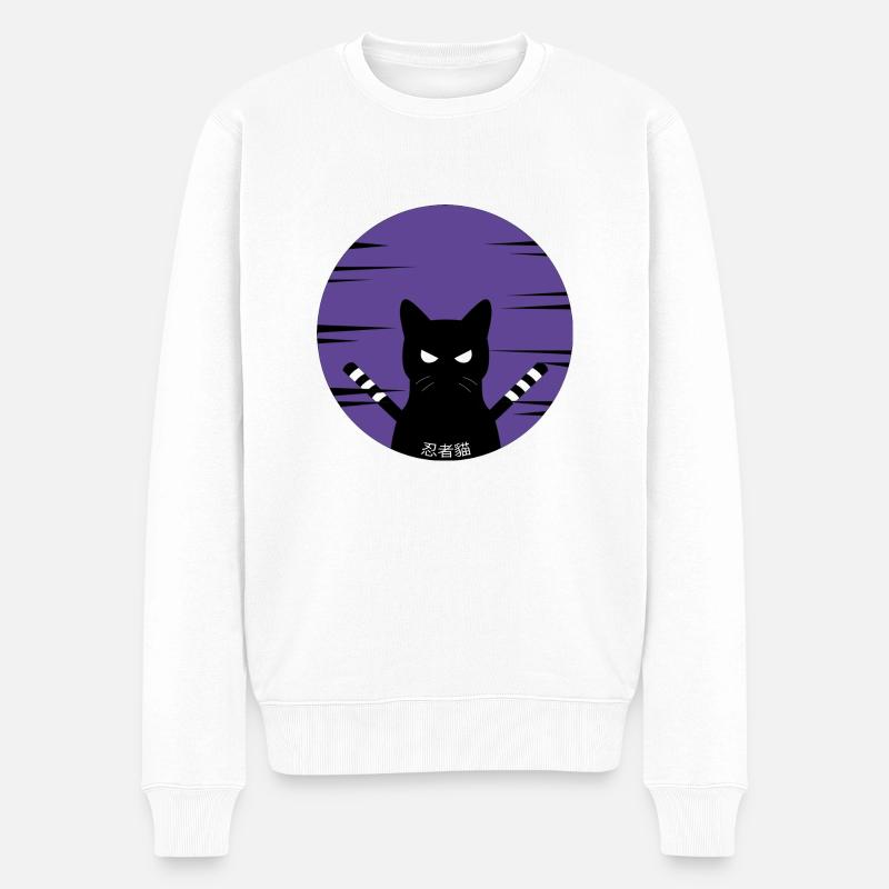 Chat Ninja - Pull Premium bio Homme - blanc