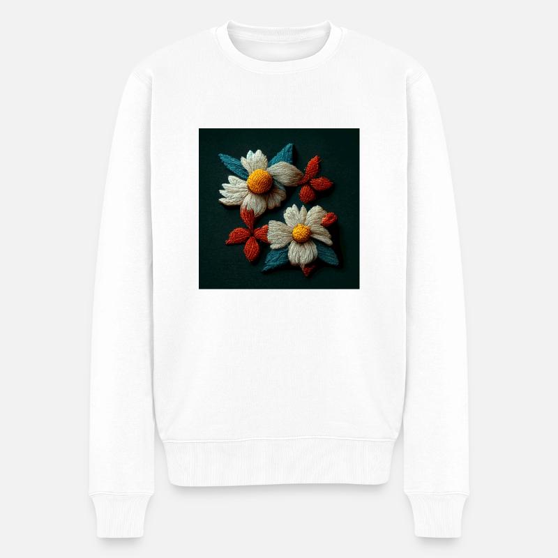 Fleurs brodées 3d - Pull Premium bio Homme - blanc