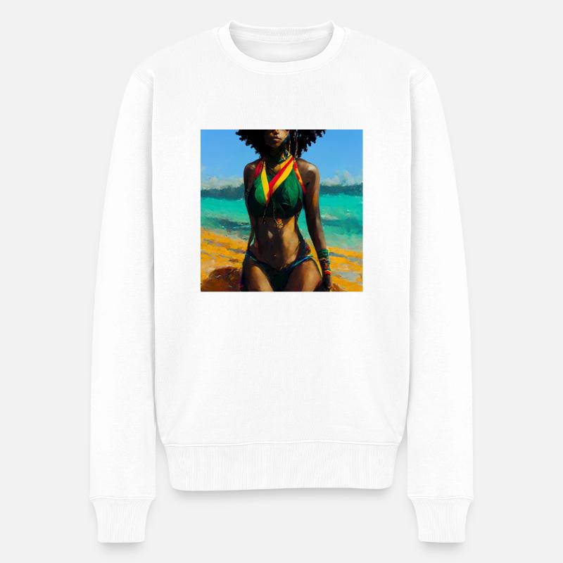 rasta queen à la plage - Pull Premium bio Homme - blanc