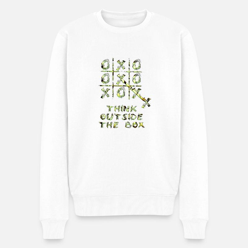 Denken Sie über den Tellerrand hinaus positive Gedanken glücklich - Männer Premium Bio Pullover - Weiß