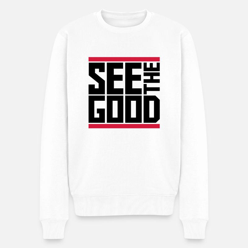 see the good Zitat - Männer Premium Bio Pullover - Weiß