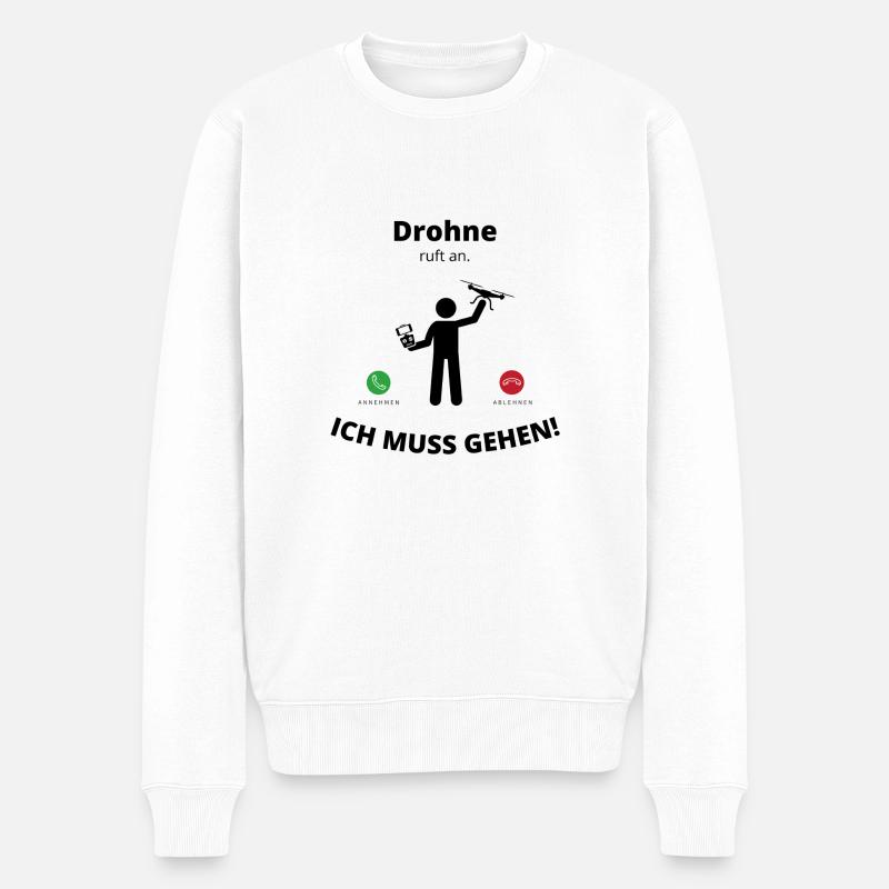 Drohne ruft an - Männer Premium Bio Pullover - Weiß