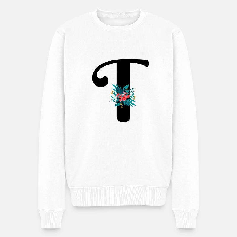 Buchstabe T geblümt - Männer Premium Bio Pullover - Weiß