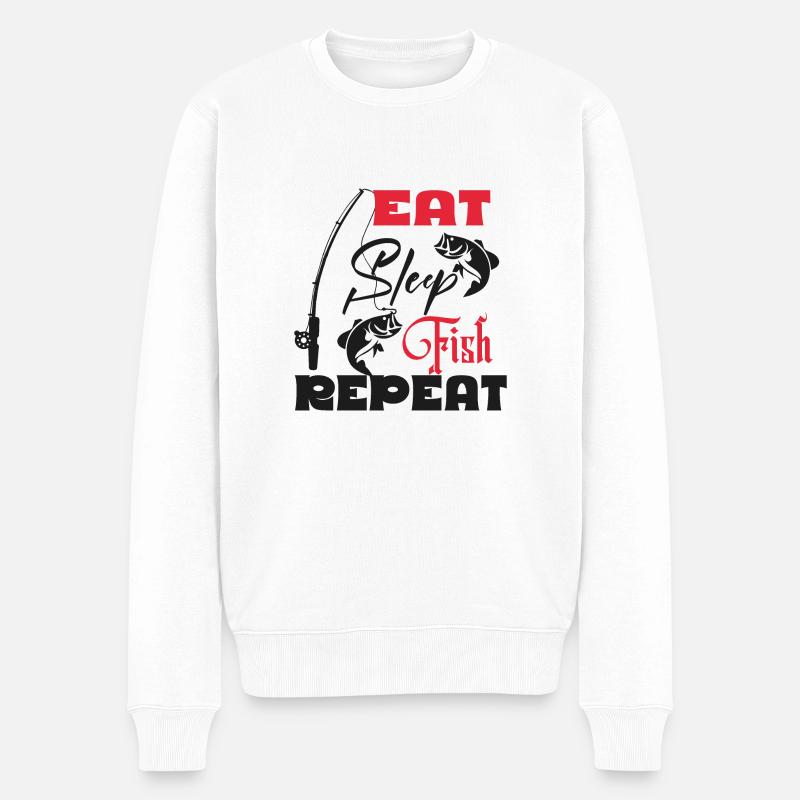 Eat Sleep Fish Repeat - Pull Premium bio Homme - blanc
