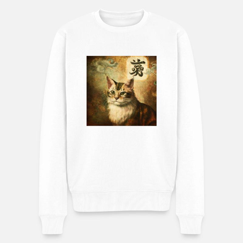 Chat avec caractères chinois, Baroque 2 - Pull Premium bio Homme - blanc