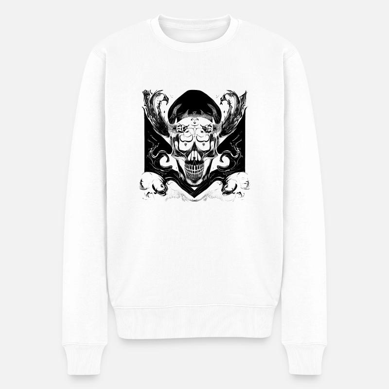 Halloween- oder Horror- Totenschädel mit Ornamente - Männer Premium Bio Pullover - Weiß