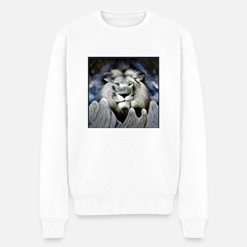 SURREALER LÖWE 4 - Männer Premium Bio Pullover - Weiß