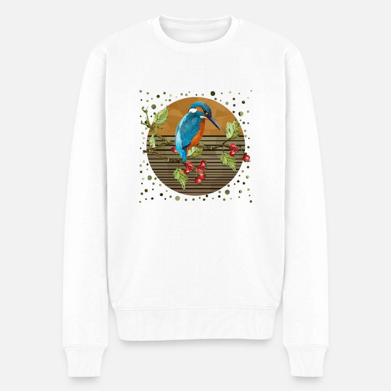 Bunter Vogel - Männer Premium Bio Pullover - Weiß