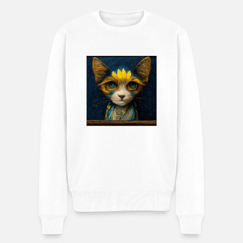 Süße Katze im Van-Gogh-Stil, sehr detailliert - Männer Premium Bio Pullover - Weiß